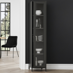 LPD Home Frank Single Door Black Glass Display Cabinet - Size: 180.5 x 37 x 35cm - Wilko