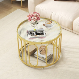 Costway Golden Tempered Glass Round Coffee Table - Size: 70 x 68 x 17cm - Wilko - thumbnail 4