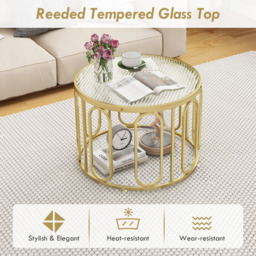 Costway Golden Tempered Glass Round Coffee Table - Size: 70 x 68 x 17cm - Wilko - thumbnail 6