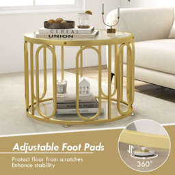 Costway Golden Tempered Glass Round Coffee Table - Size: 70 x 68 x 17cm - Wilko - thumbnail 7