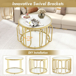 Costway Golden Tempered Glass Round Coffee Table - Size: 70 x 68 x 17cm - Wilko - thumbnail 5