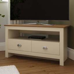 GFW Lancaster 2 Drawer Cream Corner TV Unit - Size: 45 x 95 x 51cm - Wilko