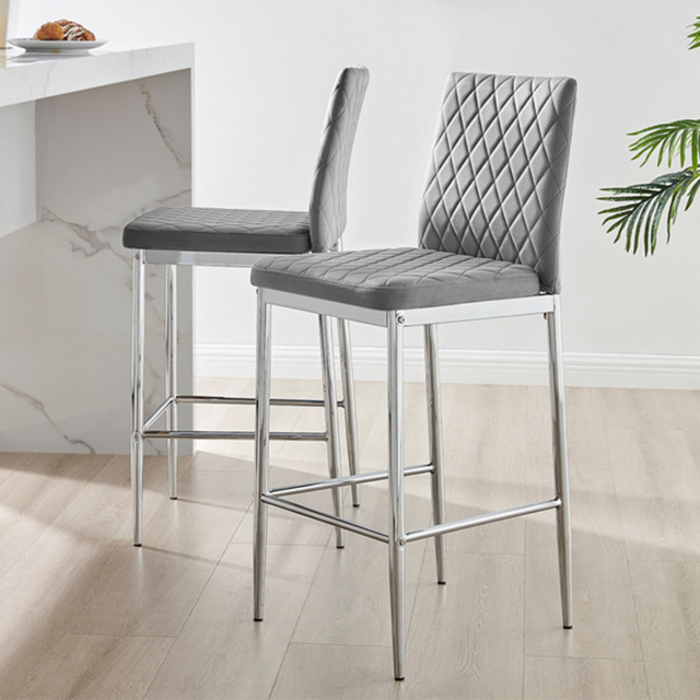 Furniturebox Modern Valera Grey and Silver Velvet Bar Stool Set of 2 - Wilko - image 1