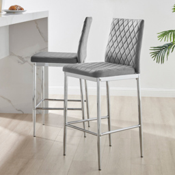 Furniturebox Modern Valera Grey and Silver Velvet Bar Stool Set of 2 - Wilko - thumbnail 1