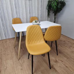 Portland 4 Seater Faux leather Dining Set White and Mustard - Multi - Wilko - thumbnail 3