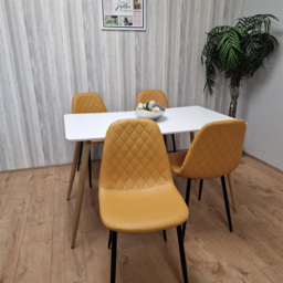 Portland 4 Seater Faux leather Dining Set White and Mustard - Multi - Wilko - thumbnail 4