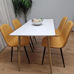 Portland 4 Seater Faux leather Dining Set White and Mustard - Multi - Wilko - thumbnail 5