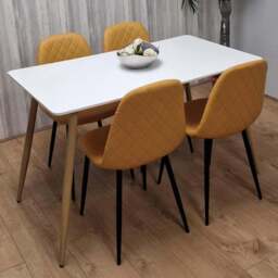 Portland 4 Seater Faux leather Dining Set White and Mustard - Multi - Wilko - thumbnail 1