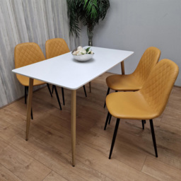 Portland 4 Seater Faux leather Dining Set White and Mustard - Multi - Wilko - thumbnail 6