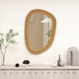 Costway Natural Boho Style Irregular PVC Rattan Wall Mirror 85 x 60cm - Cream - Wilko - thumbnail 6