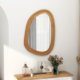 Costway Natural Boho Style Irregular PVC Rattan Wall Mirror 85 x 60cm - Cream - Wilko - thumbnail 5