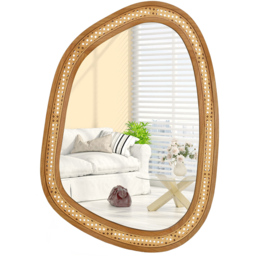 Costway Natural Boho Style Irregular PVC Rattan Wall Mirror 85 x 60cm - Cream - Wilko - thumbnail 4