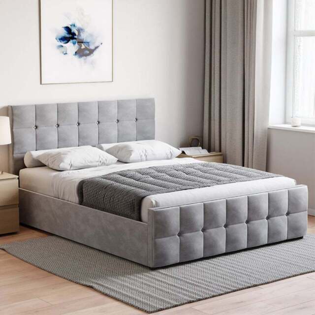 VIDA DESIGNS Valentina King Size Light Grey Velvet Ottoman Bed - Wilko - image 1