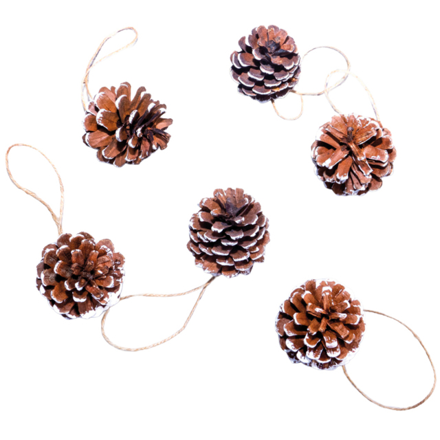 St Helens White Tipped Hanging Pinecone Ornaments 6 Pack - Size: 150 x 55 x 55cm - Wilko - image 1