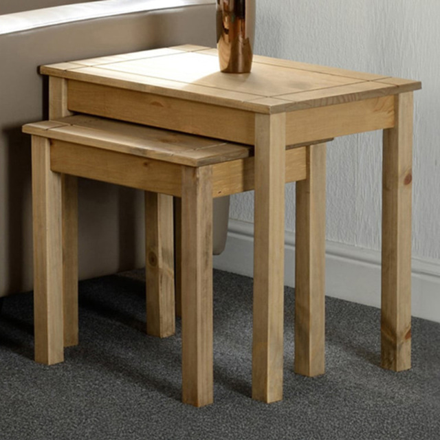 Seconique Panama Natural Wax Nest of Tables Set of 2 - Size: 40 x 56 x 53cm - Brown - Wilko - image 1