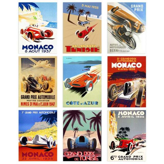 Artery8 Vintage Monaco Grand Prix Adverts Wall Art Print 30 x 41cm 9 Pack - Size: 40.5 x 30.5 x 0.3cm - Multi - Wilko - image 1