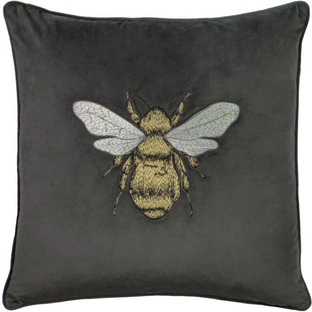 Paoletti Hortus Charcoal Bee Embroidered Cushion - Size: 50 x 50 cm - Grey - Wilko - image 1