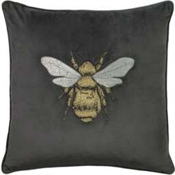Paoletti Hortus Charcoal Bee Embroidered Cushion - Size: 50 x 50 cm - Grey - Wilko - thumbnail 1
