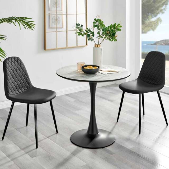 Furniturebox Elissa Solara Marble Effect 2 Seater Round Dining Set White and Black - Wilko - image 1