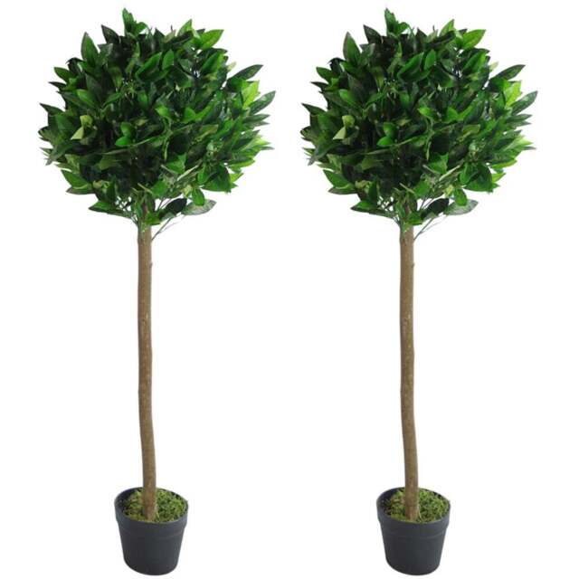 Leaf Artificial Plain Stem Bay Laurel Ball Topiary Tree 120cm 2 Pack - Size: 120 x 45 x 45cm - Green - Wilko - image 1