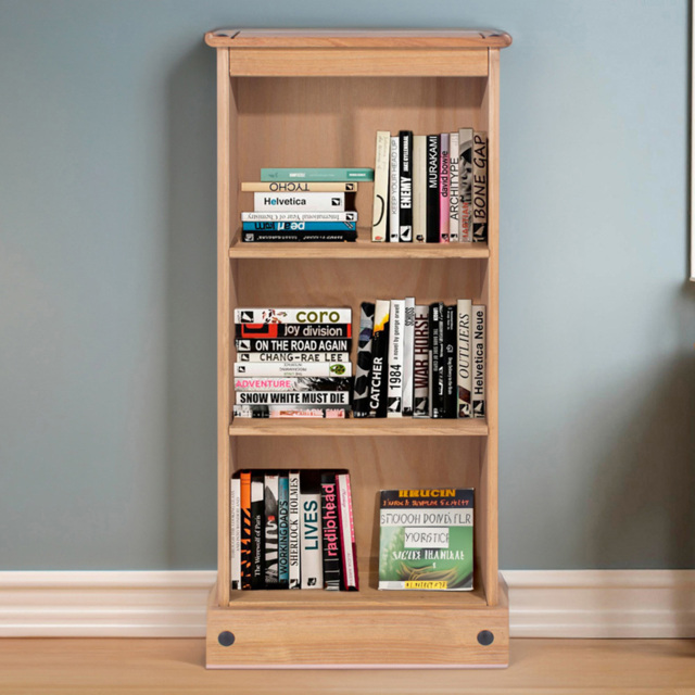 Corona 3 Shelf Antique Wax Finish Low Narrow Bookcase - Brown - Wilko - image 1