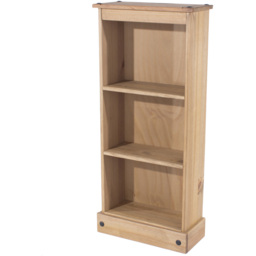 Corona 3 Shelf Antique Wax Finish Low Narrow Bookcase - Brown - Wilko - thumbnail 4