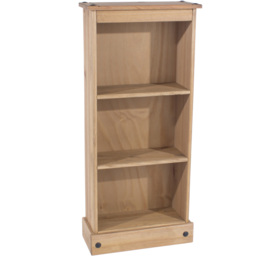 Corona 3 Shelf Antique Wax Finish Low Narrow Bookcase - Brown - Wilko - thumbnail 5