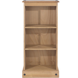 Corona 3 Shelf Antique Wax Finish Low Narrow Bookcase - Brown - Wilko - thumbnail 3