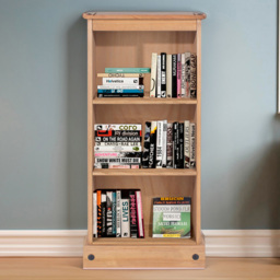 Corona 3 Shelf Antique Wax Finish Low Narrow Bookcase - Brown - Wilko - thumbnail 1