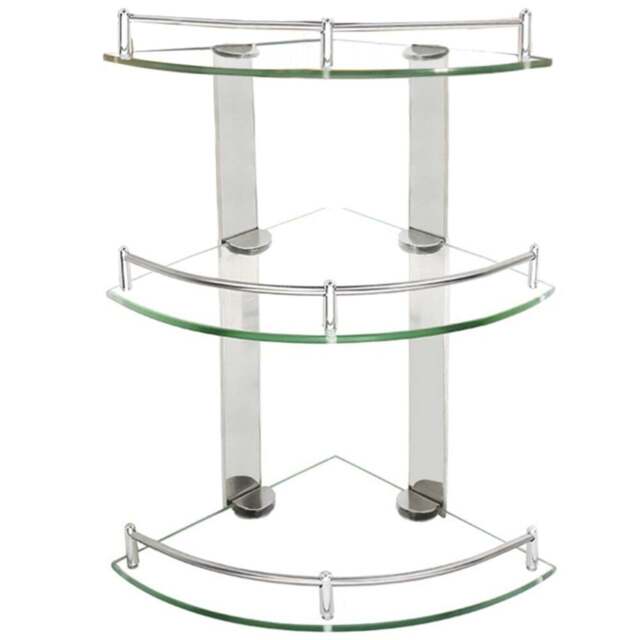 3 Tier Wall Mounted Glass Corner Shelf - Size: 3.5 x 20 x 20cm - Silver - Living and Home - Wilko - image 1
