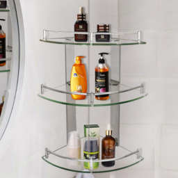3 Tier Wall Mounted Glass Corner Shelf - Size: 3.5 x 20 x 20cm - Silver - Living and Home - Wilko - thumbnail 3