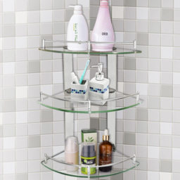 3 Tier Wall Mounted Glass Corner Shelf - Size: 3.5 x 20 x 20cm - Silver - Living and Home - Wilko - thumbnail 5
