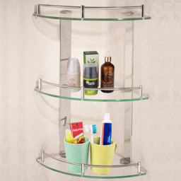 3 Tier Wall Mounted Glass Corner Shelf - Size: 3.5 x 20 x 20cm - Silver - Living and Home - Wilko - thumbnail 6
