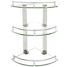 3 Tier Wall Mounted Glass Corner Shelf - Size: 3.5 x 20 x 20cm - Silver - Living and Home - Wilko