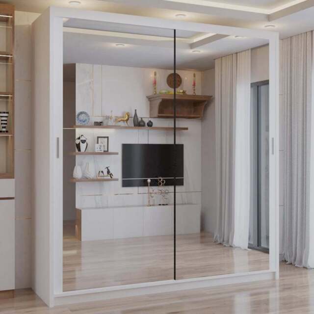 Sliding Wardrobes 4U 2 Sliding Door White Full Length Mirrored Wardrobe 203cm - Size: 2 Door - Wilko - image 1