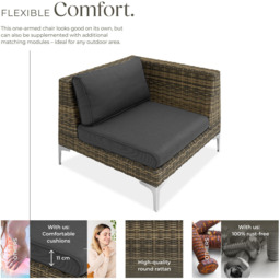 tectake Villanova Rattan Left Corner Garden Chair with Cushion - Size: 72 x 89 x 89cm - Grey - Wilko - thumbnail 4
