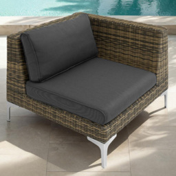 tectake Villanova Rattan Left Corner Garden Chair with Cushion - Size: 72 x 89 x 89cm - Grey - Wilko - thumbnail 1
