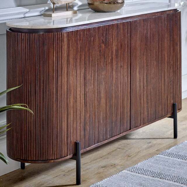 Brooklyn Opal 4 Door Marble Top Mango Wood Sideboard - Brown - Wilko - image 1