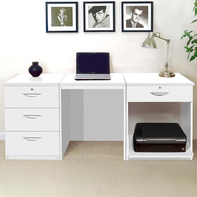 R White Cabinets 4 Drawer White Set-11 Desk with Printer Shelf - Size: 72.8 x 167.9 x 54cm - Wilko - image 1