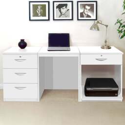 R White Cabinets 4 Drawer White Set-11 Desk with Printer Shelf - Size: 72.8 x 167.9 x 54cm - Wilko - thumbnail 1