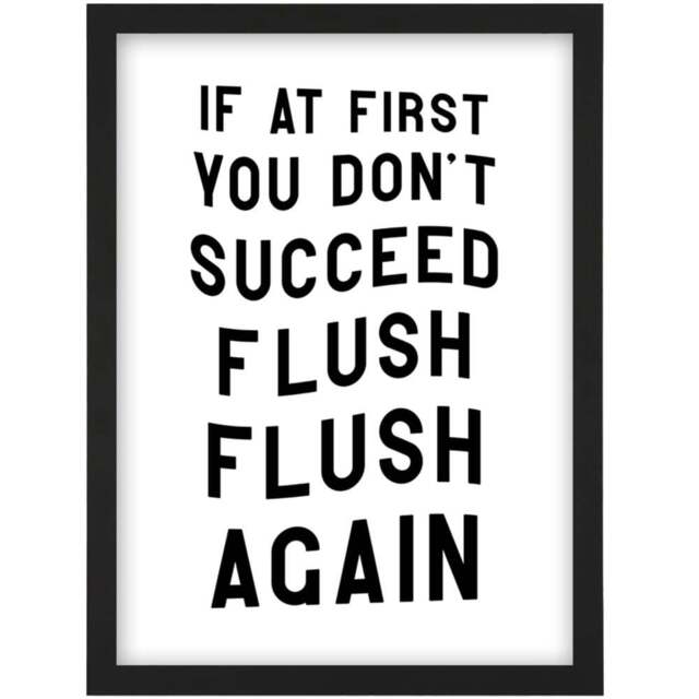 Artery8 Flush Again Funny Toilet Sign Framed Wall Art Print 21 x 29.7cm - Size: 32.3 x 23.4 x 1.5cm - White - Wilko - image 1