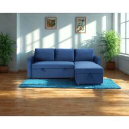 DS Living The Tranquilo 3 Seater Navy Blue Plush Velvet L-Shape Pull Out Chaise Sofa Bed - Wilko - thumbnail 1