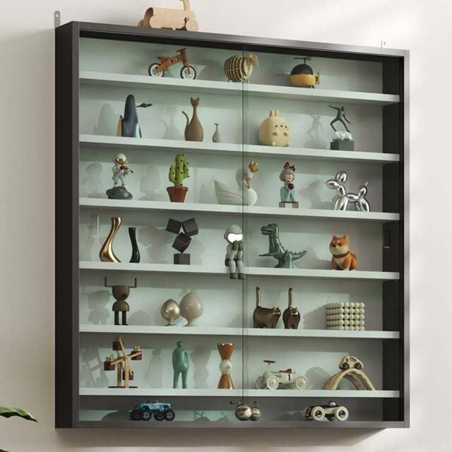 HOMCOM 7-Tier Glass Doors Black and White Wall Display Cabinet - Size: 83.0 cm x 9.5 cm x 80.0 cmcm - Wilko - image 1