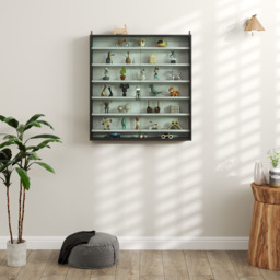 HOMCOM 7-Tier Glass Doors Black and White Wall Display Cabinet - Size: 83.0 cm x 9.5 cm x 80.0 cmcm - Wilko - thumbnail 4