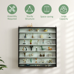 HOMCOM 7-Tier Glass Doors Black and White Wall Display Cabinet - Size: 83.0 cm x 9.5 cm x 80.0 cmcm - Wilko - thumbnail 7