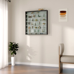 HOMCOM 7-Tier Glass Doors Black and White Wall Display Cabinet - Size: 83.0 cm x 9.5 cm x 80.0 cmcm - Wilko - thumbnail 6
