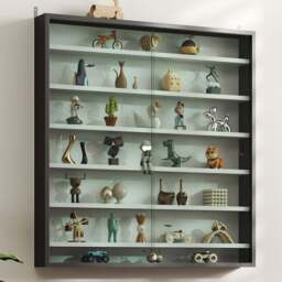 HOMCOM 7-Tier Glass Doors Black and White Wall Display Cabinet - Size: 83.0 cm x 9.5 cm x 80.0 cmcm - Wilko