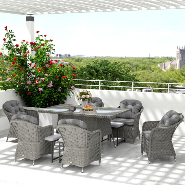 Outsunny 6 Seater Grey Rattan Garden Dining Set with Seat and Back Cushions - Wilko - image 1