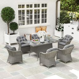 Outsunny 6 Seater Grey Rattan Garden Dining Set with Seat and Back Cushions - Wilko - thumbnail 4