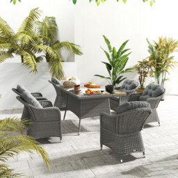 Outsunny 6 Seater Grey Rattan Garden Dining Set with Seat and Back Cushions - Wilko - thumbnail 5